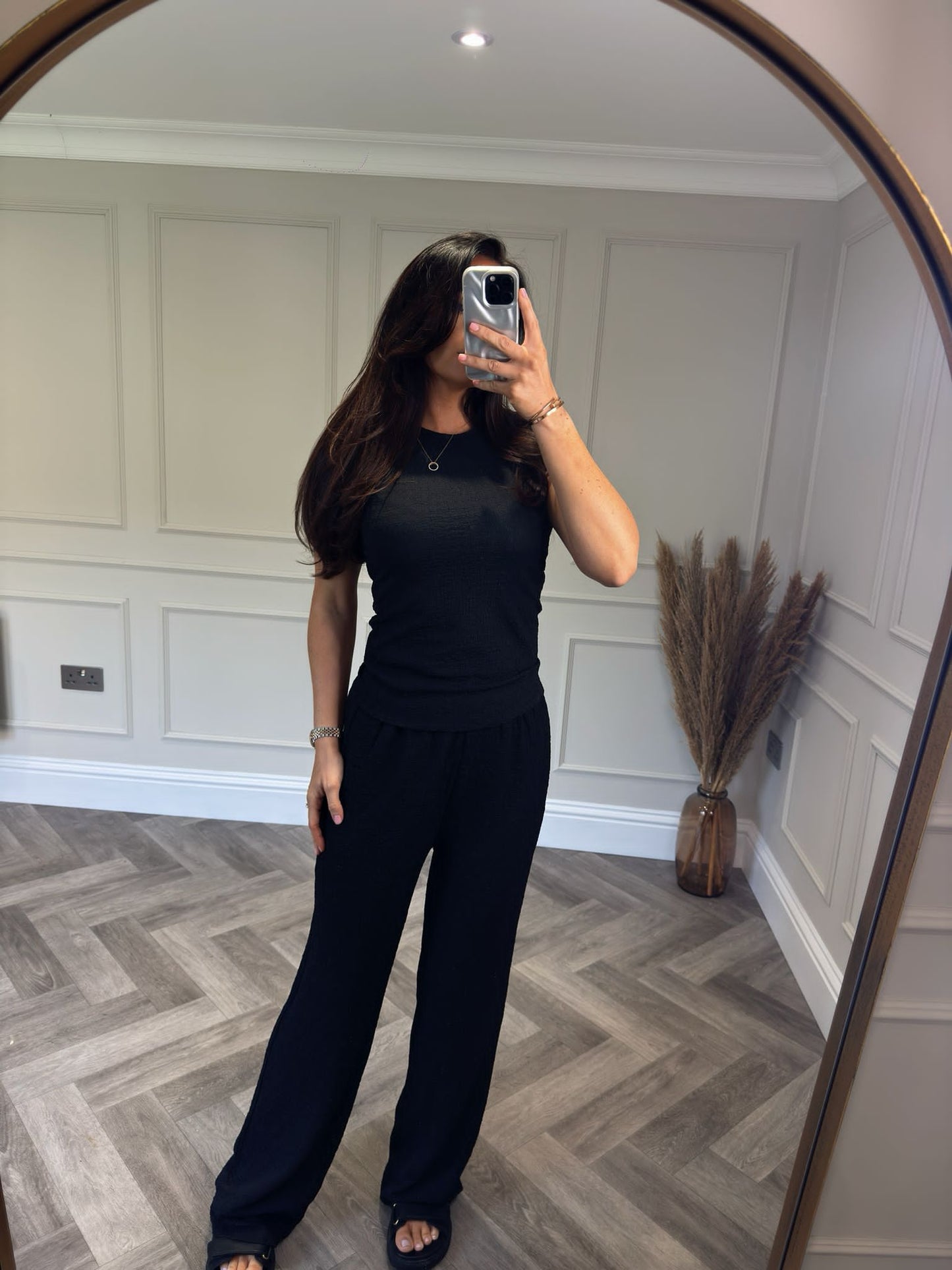 Black Textured Vest Lounge Set