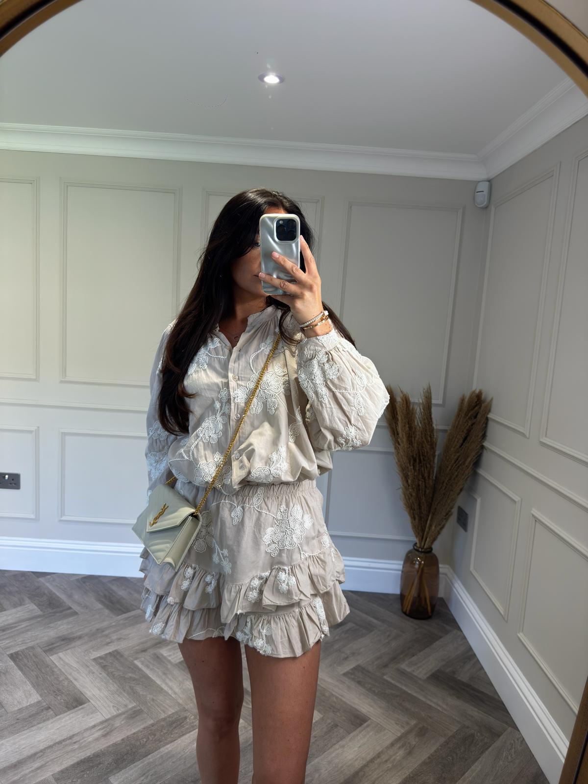 Beige Floral Short Set