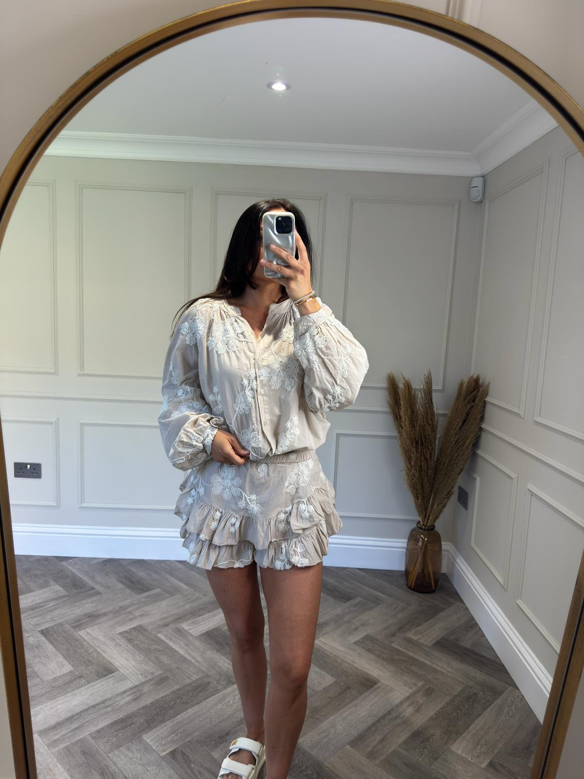 Beige Floral Short Set