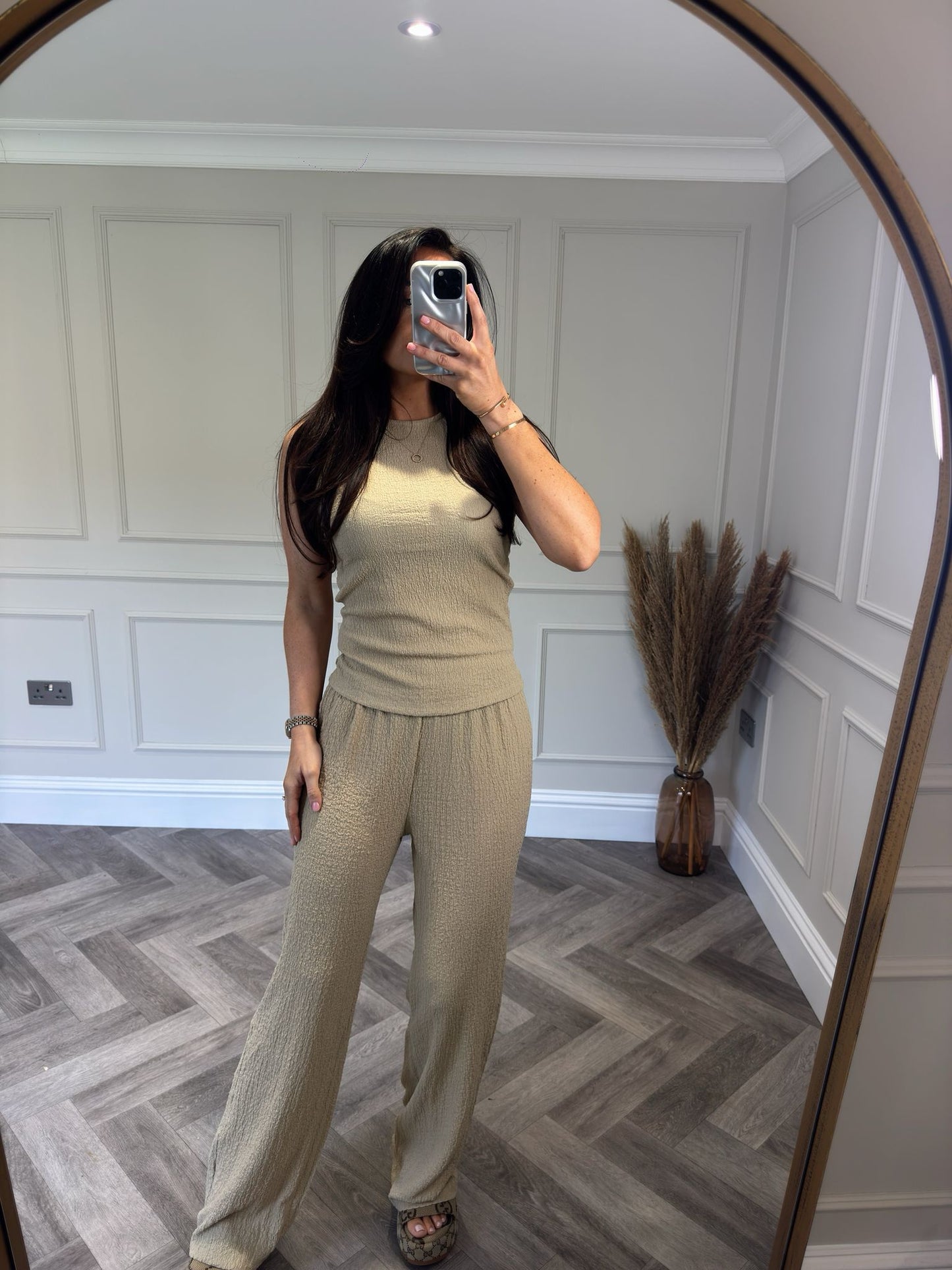 Beige Textured Vest Lounge Set