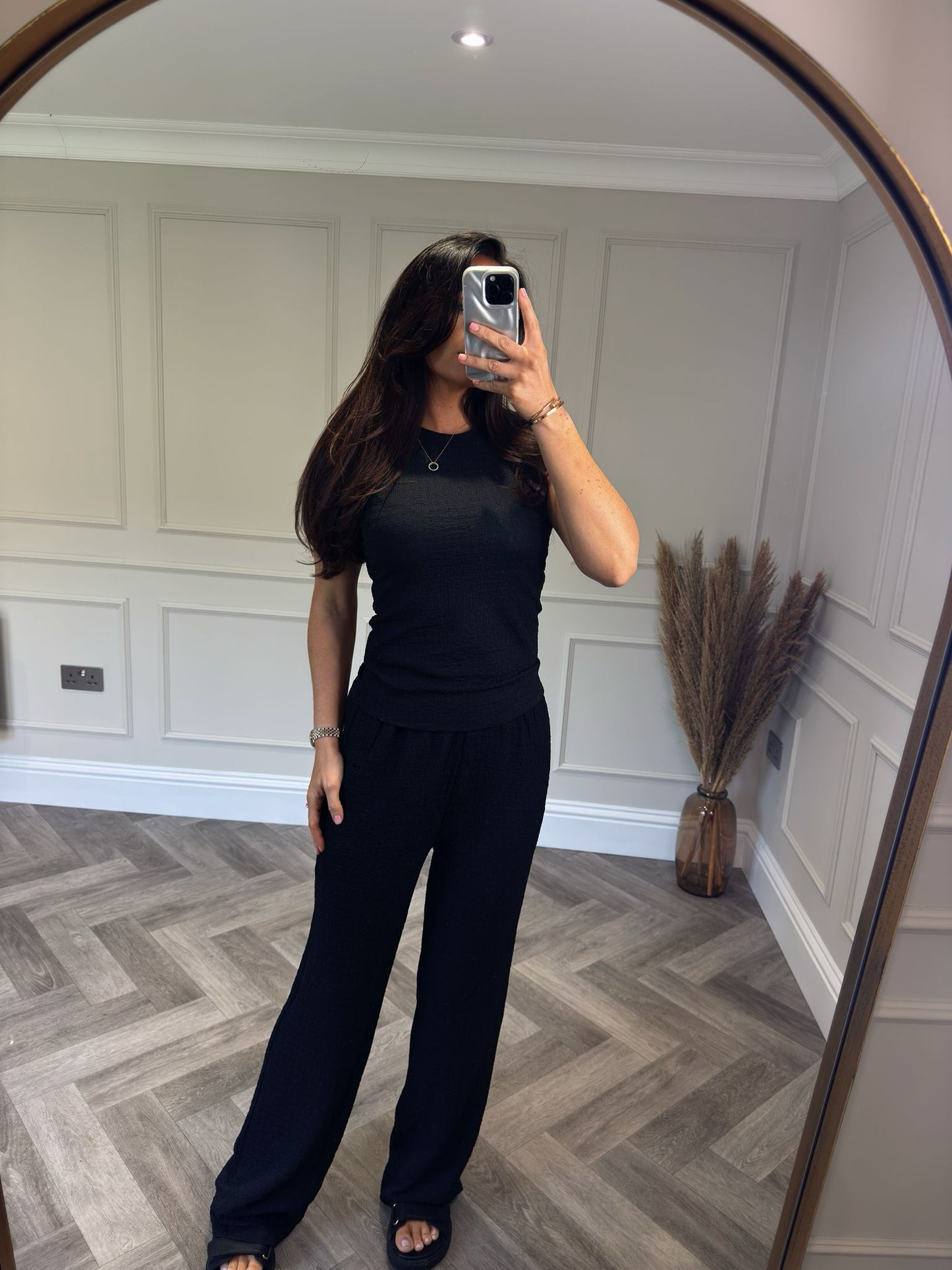 Black Textured Vest Lounge Set