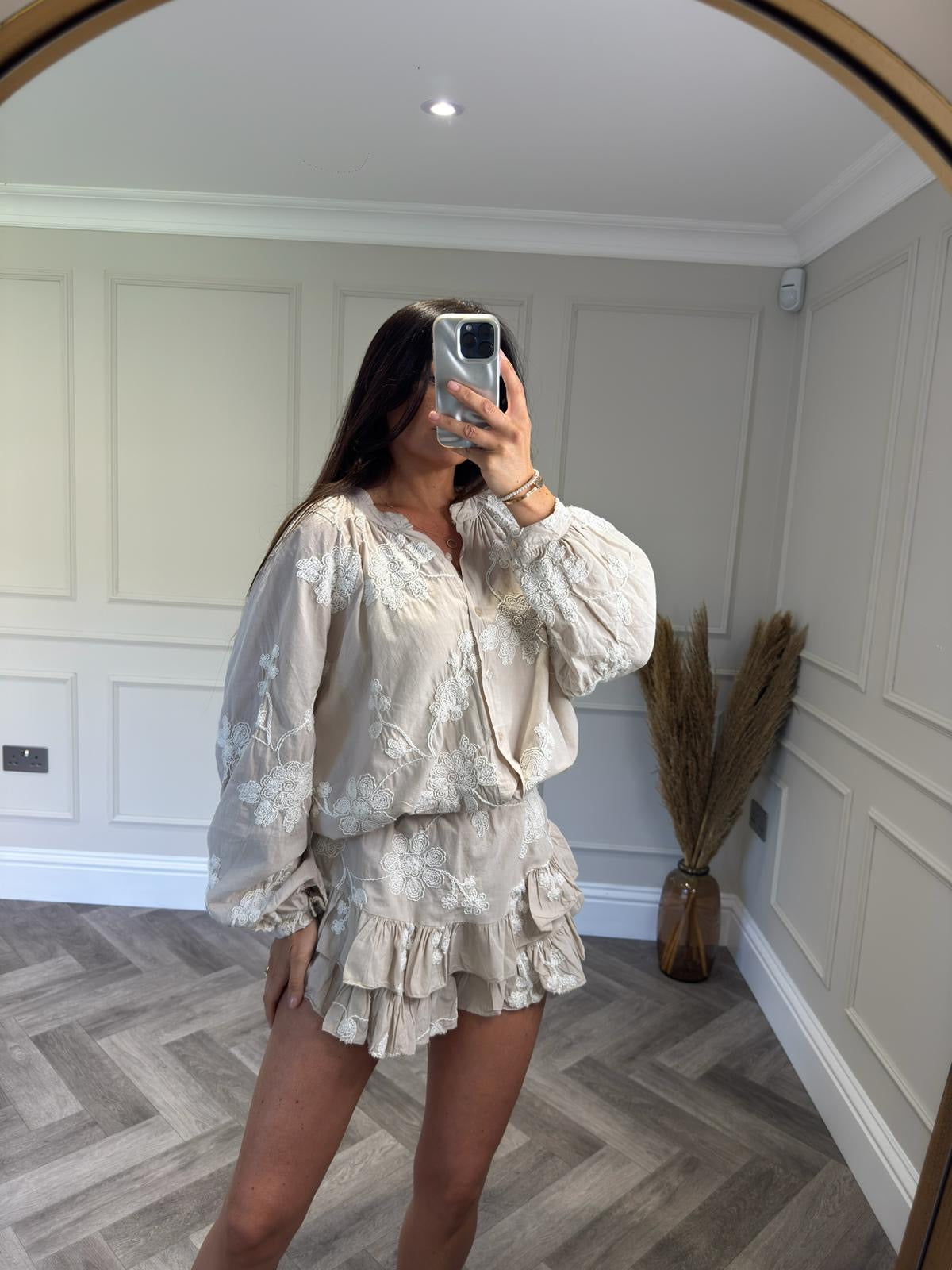 Beige Floral Short Set