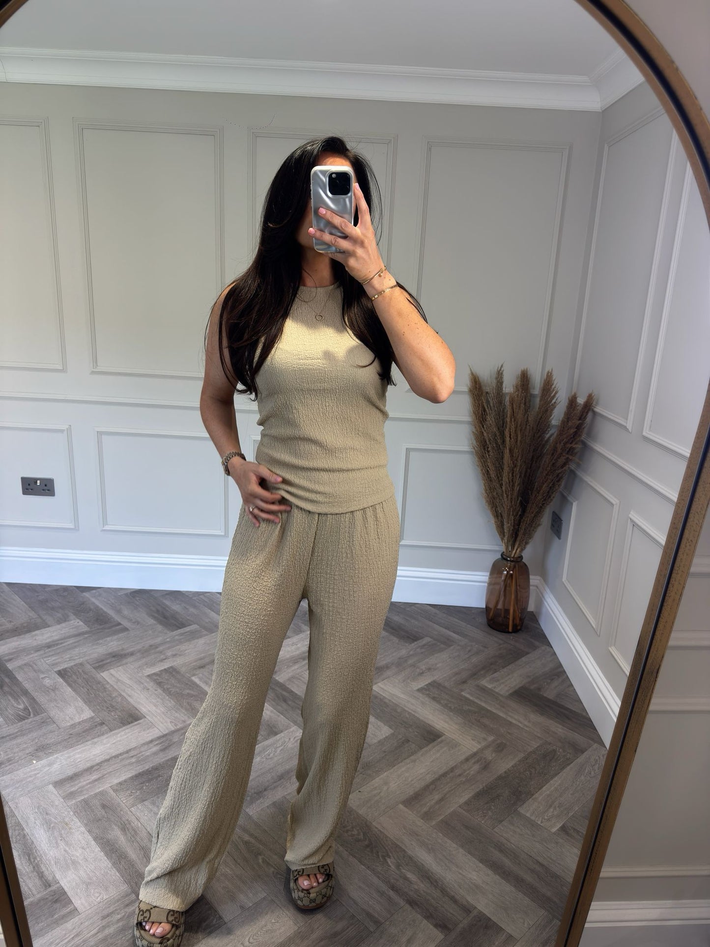 Beige Textured Vest Lounge Set