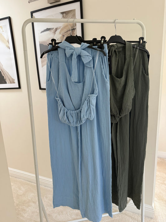 Blue Halter Neck Trouser Co-Ord