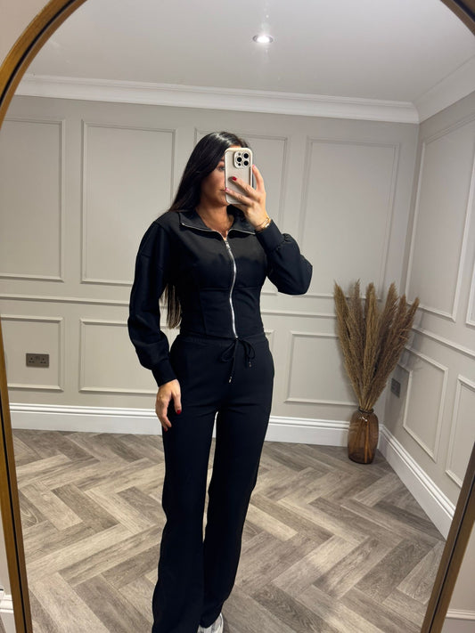 Black Zip up Lounge Set