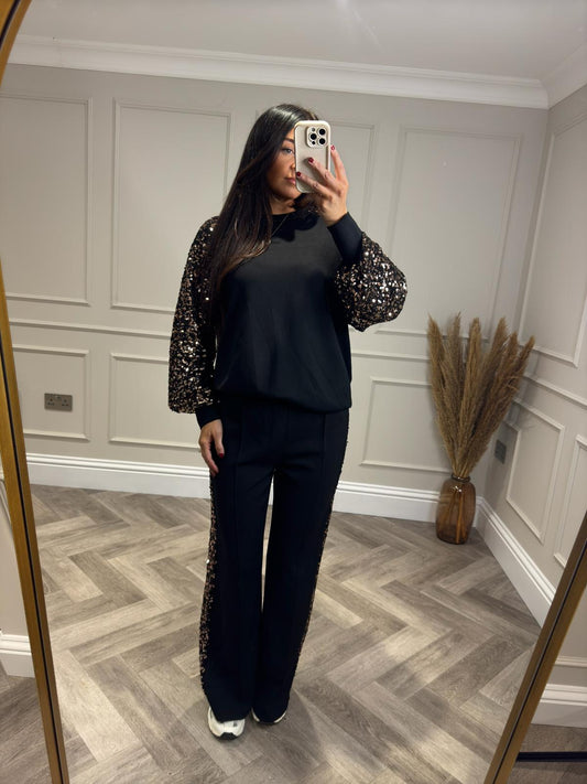 Black and Gold Sequin Lounge Set