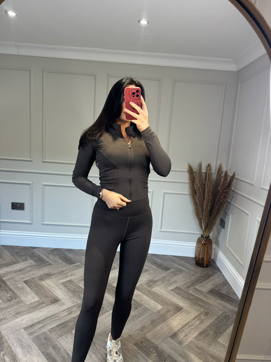 Brown Zip Up Gym Set