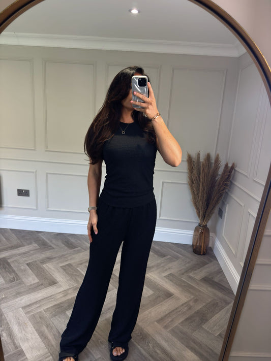 Black Textured Vest Lounge Set