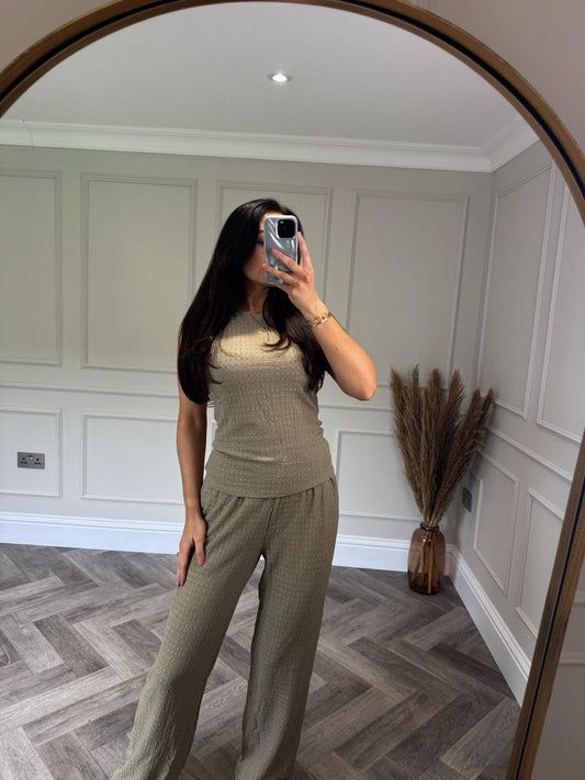 Khaki Textured Vest Lounge set