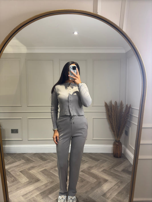 Dove Grey Button Up Lounge Set