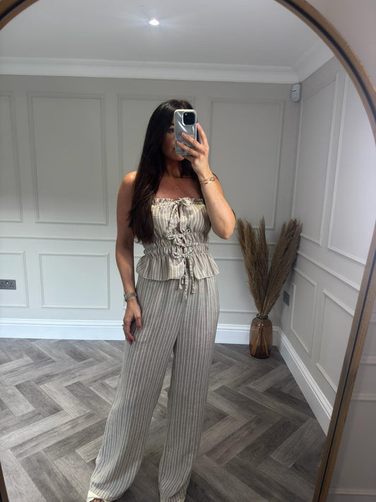 Beige Pinstripe  Trouser Co-Ord