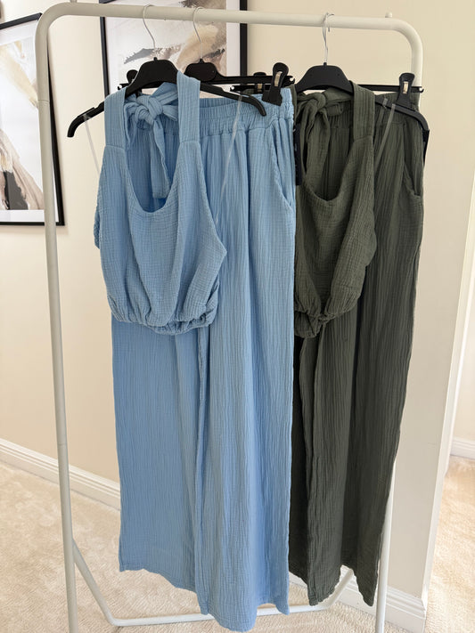 Blue Halter Neck Trouser Co-Ord