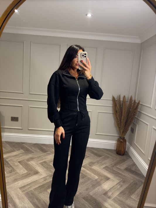Black Zip up Lounge Set