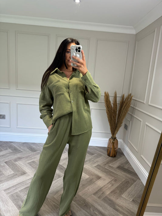 Olive Cotton Trouser Set