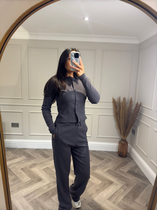 Charcoal Grey Button Up Lounge Set