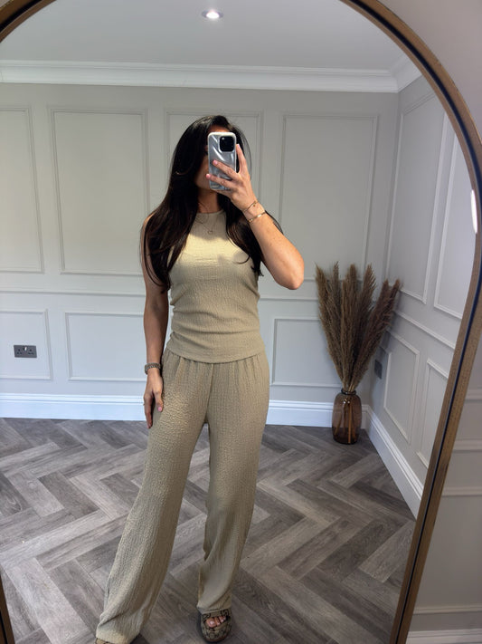 Beige Textured Vest Lounge Set
