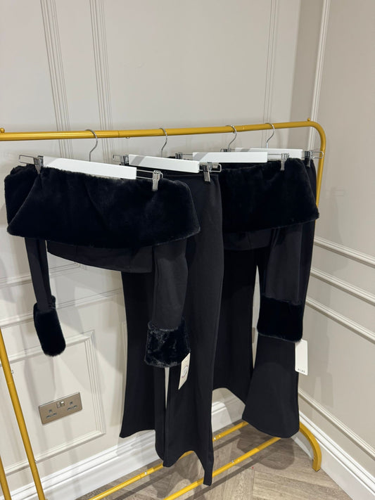 Black fur Co-ord