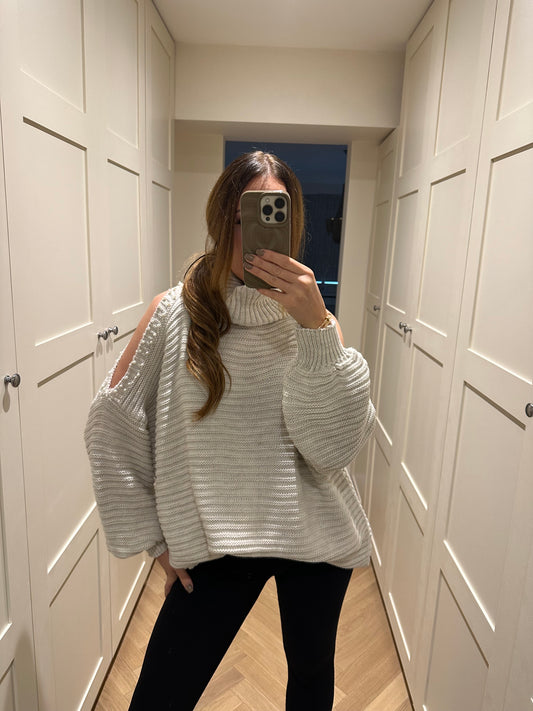 Cream Cut Out Shoulder Jumper