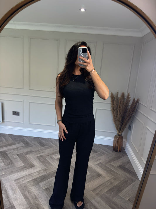 Black Textured Vest Lounge Set