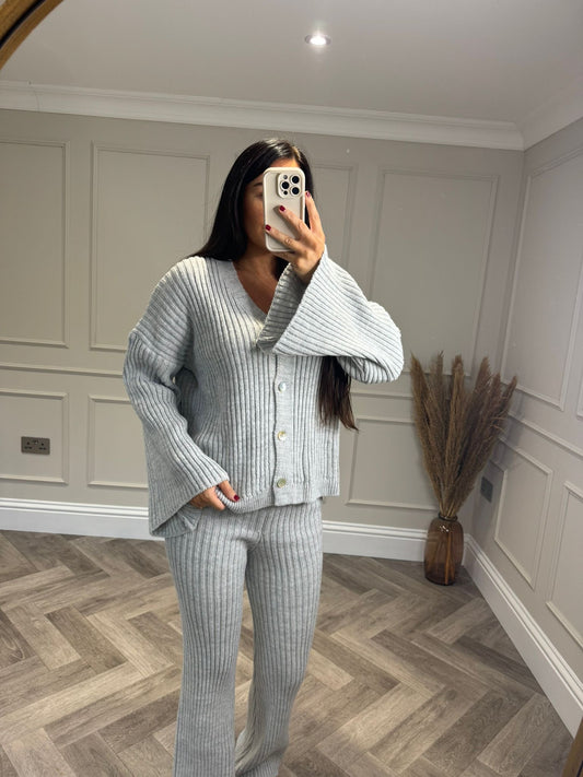 Grey Knit Cardigan Lounge Set