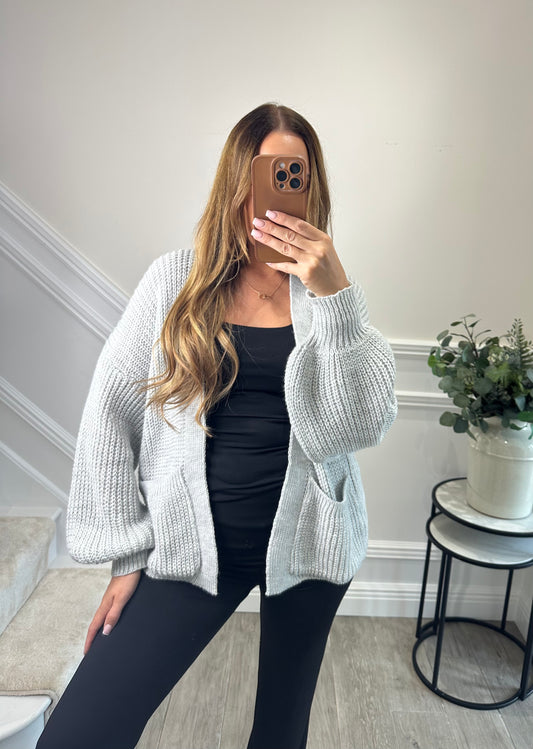 Grey short knit cardigan