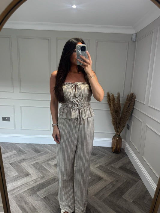 Beige Pinstripe  Trouser Co-Ord