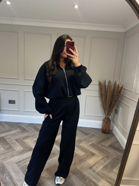 Black Zip up Basic Lounge Set