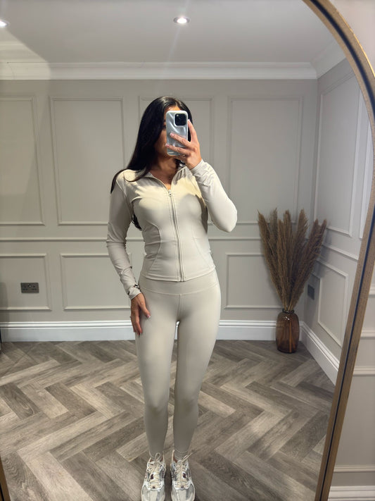 Cream Zip Up Gym Sets