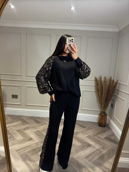 Black and Gold Sequin Lounge Set