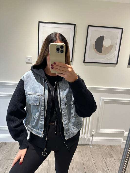Black Hooded Denim Jacket