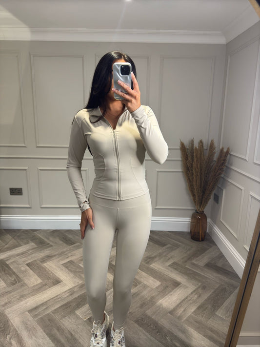 Cream Zip Up Gym Sets
