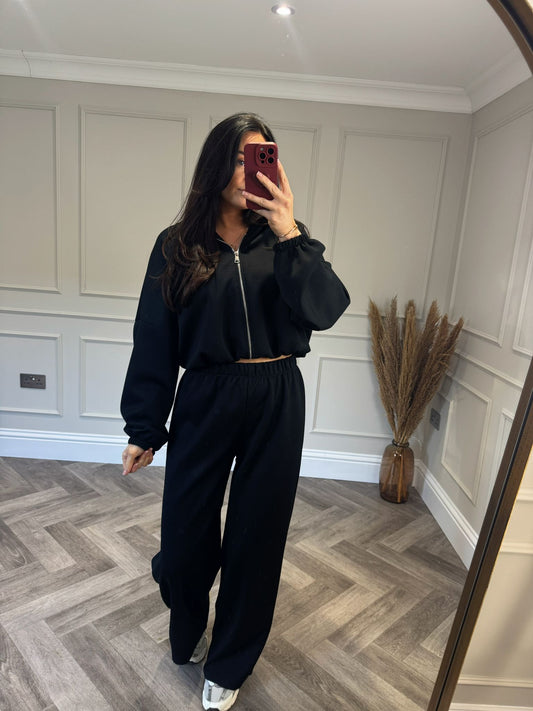 Black Zip up Basic Lounge Set