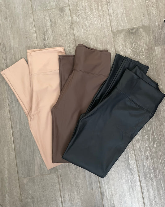 Beige Leather Leggings