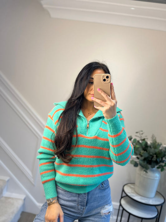 Green and Orange Half Zip Jumper