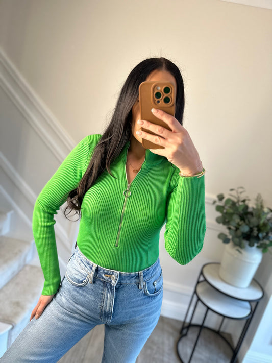 Green ribbed jumper